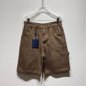 Checkered Denim Shorts - S, Khaki