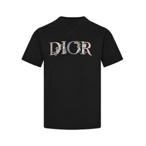 Flower Embroidered T-Shirt - L, Black