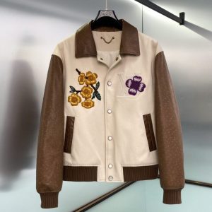 Hand-embroidered Wool And Ostrich Leather Baseball Jacket - L
