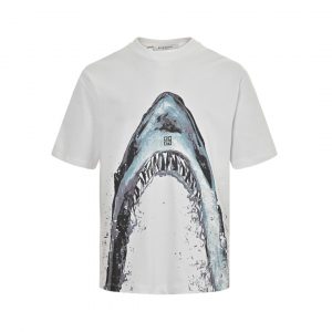 Shark print short-sleeved T-shirt - XL, White