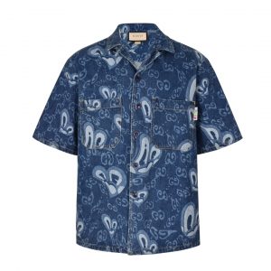 Heart Half Sleeve Denim Shirt - L