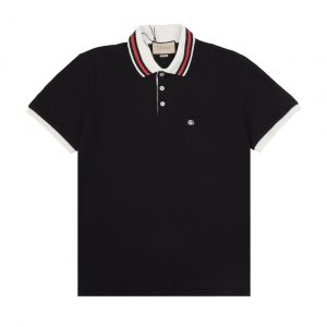 Polo shirt with embroidered logo on pocket - L, Black