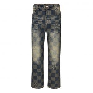 Checkerboard distressed denim trousers - M