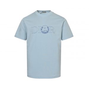 Cat embroidered T-shirt - XL, Light blue