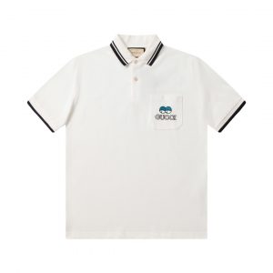 Pocket Cartoon Letter Embroidery Polo Shirt Short Sleeves - M