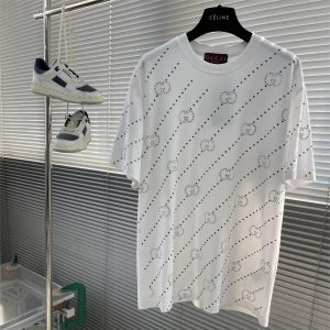 GUCC hot diamond round neck short-sleeved T-shirt - White, XL
