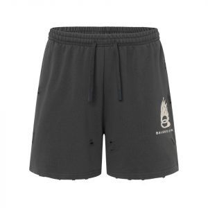Flame Embroidered Distressed Shorts - S, Gray