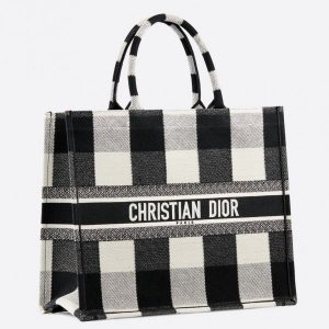 Dior Book Tote Bag  Checkered Canvas - White/Black