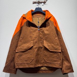 Orange Embossed Hooded Denim Jacket