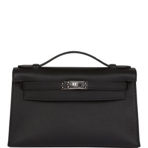 Hermes Kelly Pochette Black Swift Palladium Hardware