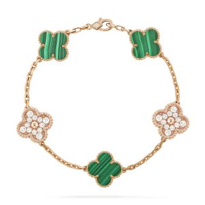 [Lucas Jewelry]CLOVER  5 MOTIF MALACHITE DIAMOND BRACELET