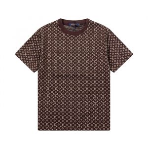 Full Print Cotton Casual T-shirt - Brown, S
