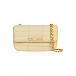 Celine Chain Shoulder Bag Matelasse Monochrome In Quilted Goatskin Beige 111273Epz11Oy