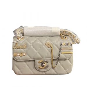 Chanel 22C Quilted Lucky Charm Worldly Gray 20Cm