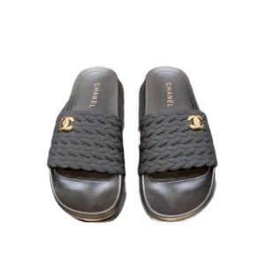 Chanel Braided Slides Black - 38 Eu 7 Us 24 5 Cm 9 46 In