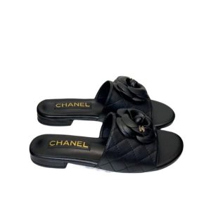 Chanel Camellia Leather Slides Black - 38 Eu 7 Us 24 5 Cm 9 46 In