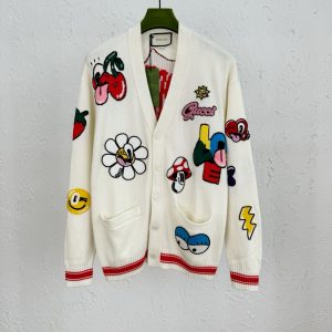 Knitted Cardigan With Embroidered Cartoon Pattern - XL