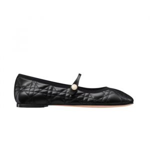 Dior Ballet Flat Black Quilted Cannage Calfskin Kcb860Cqc S900 - 38 Eu 7 Us 24 5 Cm 9 46 In