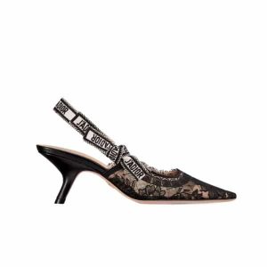 Dior J'Adior Slingback Pump Transparent Mesh Embroidered With Dior Roses Motif Comma Heel Black Kdv028Fll S900 - 37 Eu 6 Us 24 Cm 9 4 In