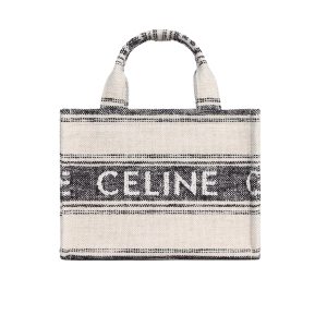 Celine Small Cabas Thais In Striped Textile With Celine Jacquard White 25Cm 199162Erp01Wb