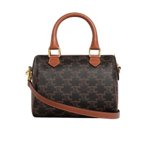 Celine Small Boston In Triomphe Canvas And Calfskin Tan 19Cm 113772Cas04Lu