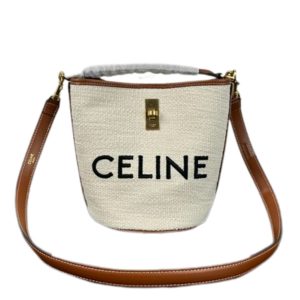 Celine Bucket 16 Bag In Textile With Celine White Jacquard 18Cm