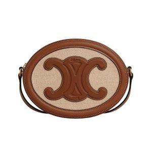 Celine Oval Bag Cuir Triomphe In Textile And Calfskin Natural 20Cm 198602Efl02Nt