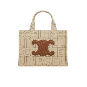 Celine Small Cabas Thais In Textile With All-Over Print Natural Tan 25Cm