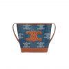 Celine Mini Bucket Cuir Triomphe In Denim With Triomphe All Over Embroidery And Calfskin Navy Tan 16Cm 10L432Fdx 07At