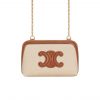 Celine Clutch On Chain Cuir Triomphe In Textile And Calfskin Natural Tan 17Cm