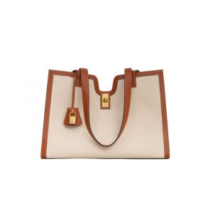 Celine Cabas 16 In Textile And Calfskin Natural Tan 37Cm 114482Fd3 02Nt