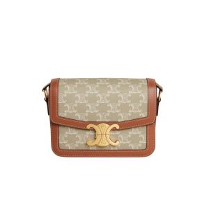 Celine Teen Triomphe Bag In Triomphe Canvas And Calfskin Grege 18Cm 188882Fld 02Gr