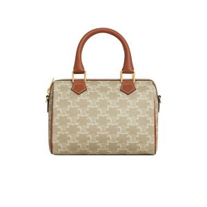 Celine Small Boston Cuir Triomphe In Triomphe Canvas And Calfskin Grege 19Cm  113772Flc 02Gr
