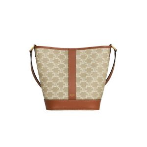 Celine Small Bucket Cuir Triomphe In Triomphe Canvas And Calfskin Grege 22Cm 191442Flc 02Gr