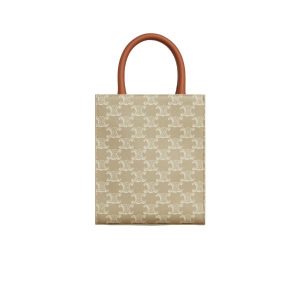 Celine Mini Vertical Cabas In Triomphe Canvas And Calfskin Grege 19Cm 194372Flb 02Gr