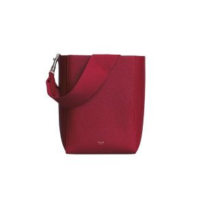 Celine Sangle Small Bucket Bag In Soft Grained Calfskin Burgundy 26Cm