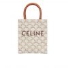 Celine Mini Vertical Cabas In Triomphe Canvas And Calfskin With Celine Print White 21Cm