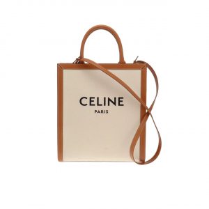 Celine Vertical Cabas Celine In Canvas With Celine Print And Calfskin White 33Cm