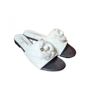 Chanel Camellia Leather Slides White - 35 Eu 4 Us 23 Cm 9 In