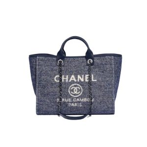Chanel Medium Deauville Blue Canvas Tote 38Cm