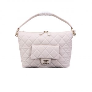 Chanel Maxi Hobo Bag Black Calfskin And Gold Tone Metal White 28Cm As4339