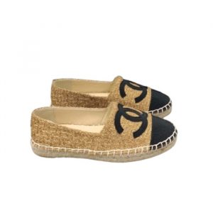 Chanel Cc Espadrilles Tweed Slip On Crinkled Beige - 38 Eu 7 Us 24 5 Cm 9 46 In