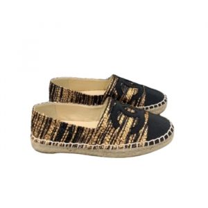 Chanel Metallic Tweed Grosgrain Cc Espadrilles Slip On Gold Black - 36 Eu 5 Us 23 5 Cm 9 2 In