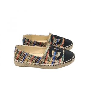 Chanel Tweed Grosgrain Cc Espadrilles Slip On Multicolor Black - 37 Eu 6 Us 24 Cm 9 4 In