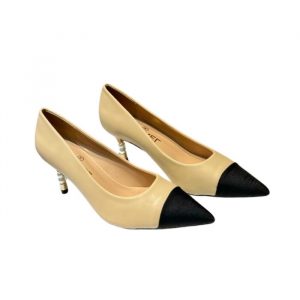 Chanel Pearl Embellished Heel Pumps Beige - 35 Eu 4 Us 23 Cm 9 In