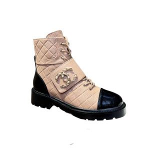Chanel Fall Winter 22 23 Lace Up Boots Beige Black G39516 Y56261 K5119 - 37 Eu 6 Us 24 Cm 9 4 In