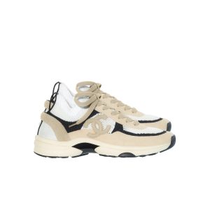 Chanel Low Top Trainer Sneakers Beige And White - 37 Eu 6 Us 24 Cm 9 4 In