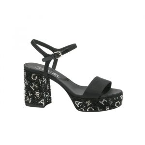 Chanel Sandal Pump Stone Beads Black Silver G45365 B15306 Nu665 - 37 Eu 6 Us 24 Cm 9 4 In