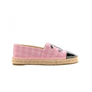 Chanel Tweed Patent Cc Espadrilles Slip On Pink Black - 36 Eu 5 Us 23 5 Cm 9 2 In