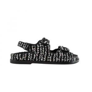 Chanel Tweed Dad Interlocking Cc Slingback Sandals Black G35927 X56390 K3756 - 37 Eu 6 Us 24 Cm 9 4 In